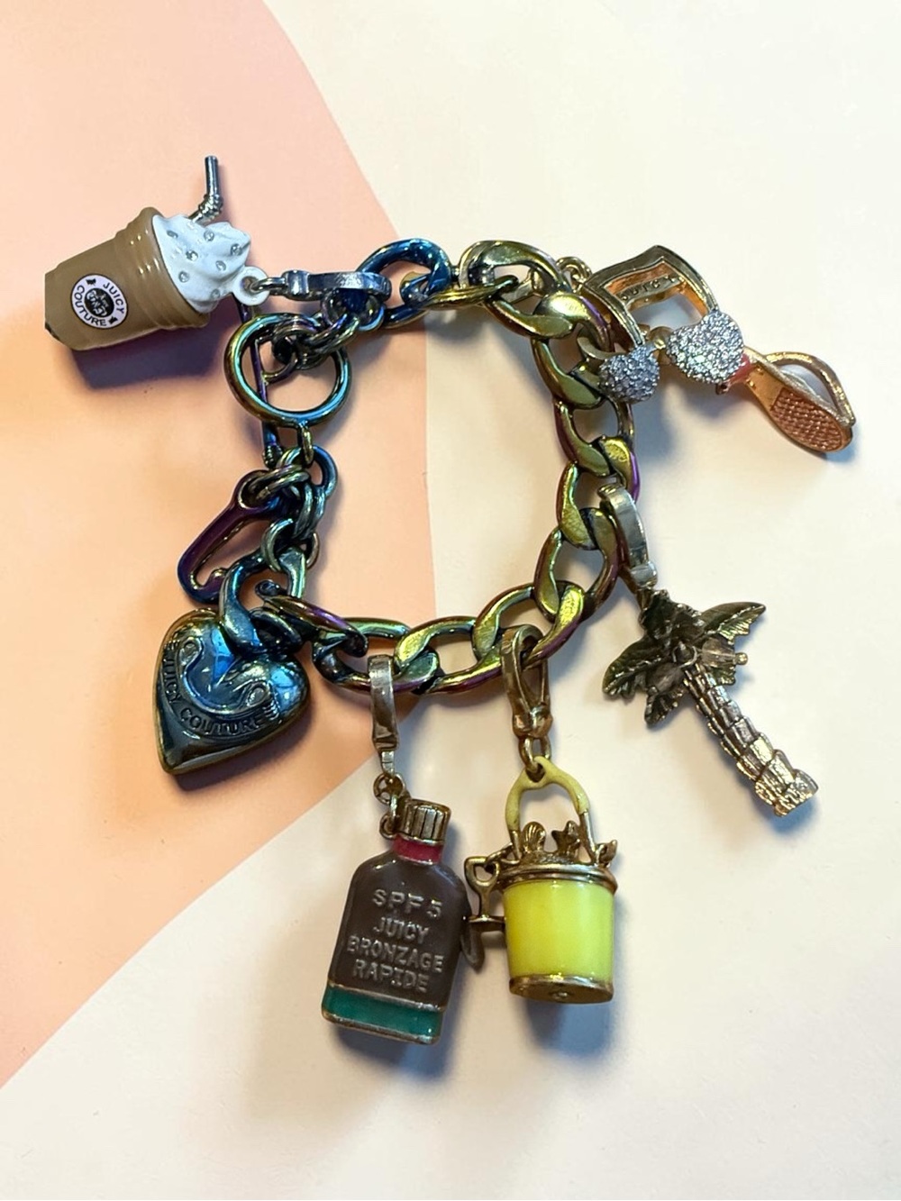 Juicy Couture Rare Iridescent Rainbow Charm Bracelet with Charms!